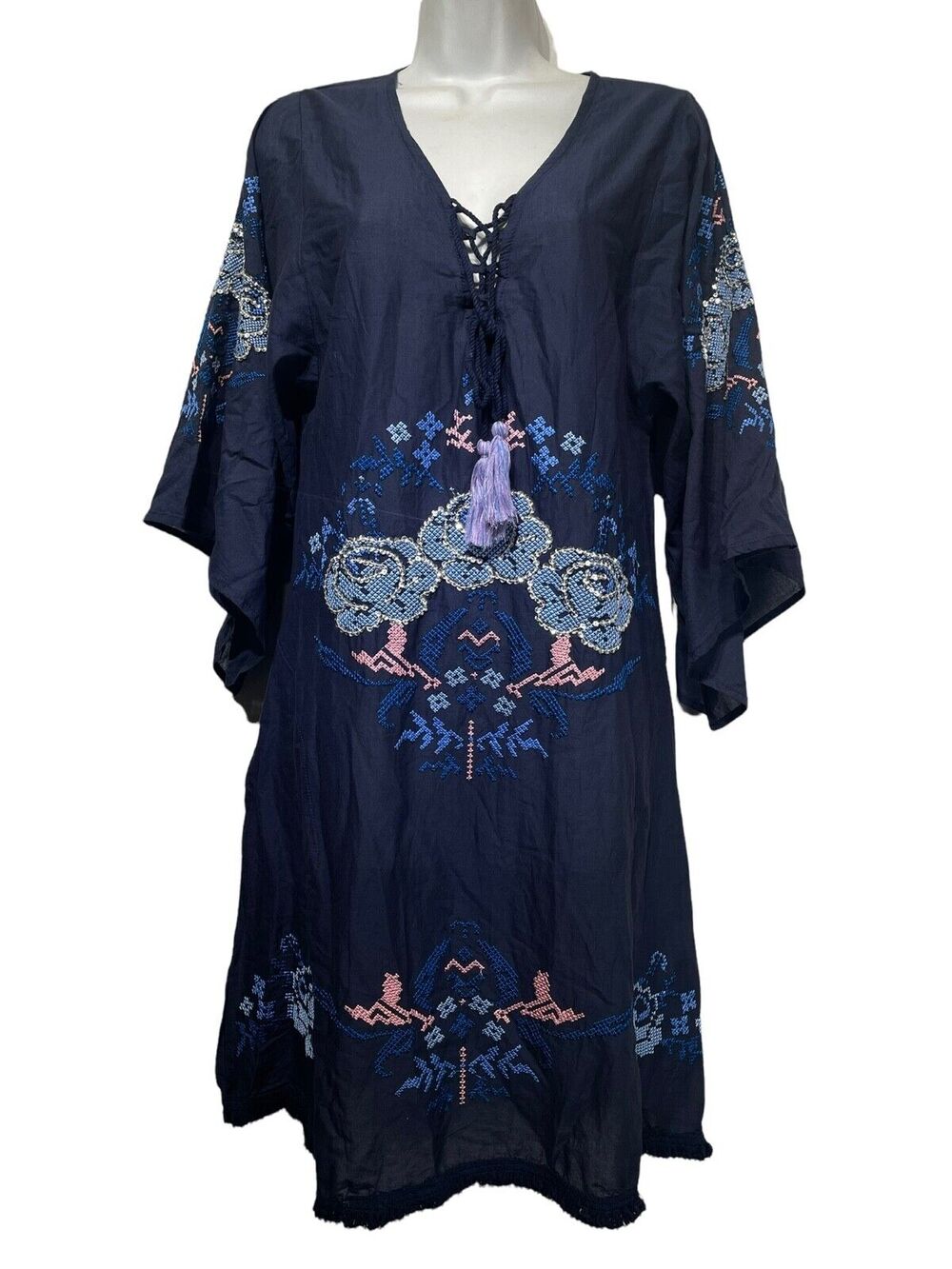 Anthropologie Ruby Yaya luna rose Blue beaded embroidered dress size XS